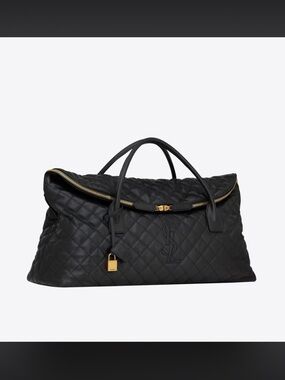 Saint Laurent Black Quilted Leather Travel Tote with Gold Hardware